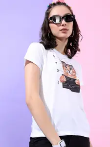 Tokyo Talkies Women White Printed Slim Fit T-shirt