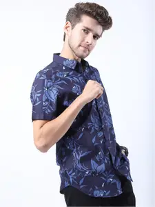 KETCH Men Navy Blue Slim Fit Floral Printed Casual Shirt