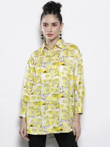 SASSAFRAS Women Yellow Comfort Newspaper Printed Casual Shirt