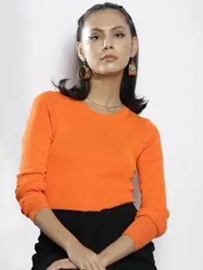 SASSAFRAS Women Orange Long Sleeves Acrylic Pullover