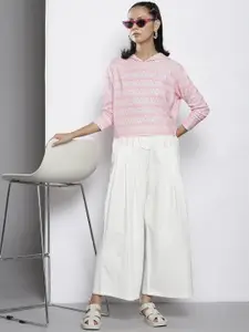 SASSAFRAS Women Pink XOXO Print Hooded Sweatshirt