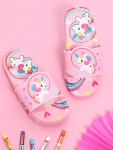 Yellow Bee Girls Multicoloured Printed Rubber Sliders