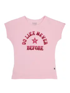 PROTEENS Girls Pink Typography Extended Sleeves T-shirt