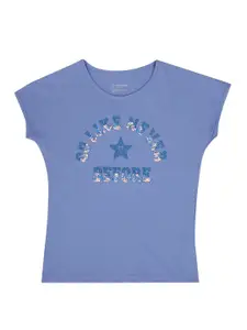 PROTEENS Girls Blue Typography Printed Extended Sleeves T-shirt