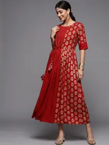Varanga Red & Gold-Toned Floral Maxi Dress