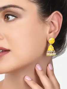 Zaveri Pearls Yellow Contemporary Jhumkas Earrings