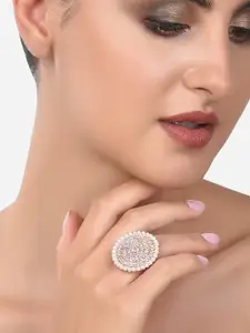 Zaveri Pearls Women Rose Gold-Plated AD Studded Adjustable Finger Ring