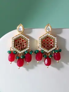 Zaveri Pearls Red & Green Contemporary Drop Earrings