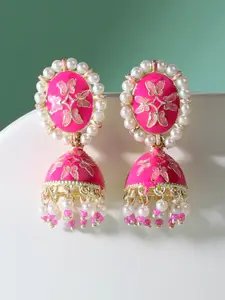 Zaveri Pearls Pink & Off White Contemporary Jhumkas Earrings