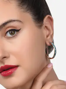 Zaveri Pearls Turquoise Blue Contemporary Half Hoop Earrings