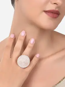 Zaveri Pearls Rose Gold-Plated White Pearl-Studded Adjustable Finger Ring