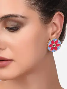 Zaveri Pearls Pink & Blue Contemporary Studs Earrings