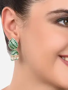 Zaveri Pearls Women Green Contemporary Meenakari  Jhumkas Earrings
