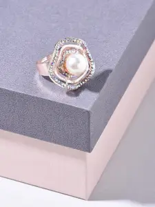 Zaveri Pearls Women Rose Gold-Plated Austrian Diamond Studded Adjustable Finger Ring