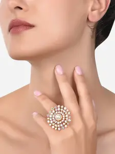 Zaveri Pearls Women Rose Gold-Plated White AD-Studded Adjustable Finger Ring