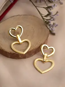 Rubans Voguish Gold-Toned Heart Shaped Drop Earrings