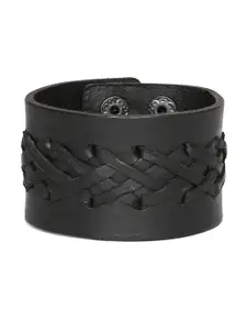 PUNK Men Black Leather Textured Bracelet
