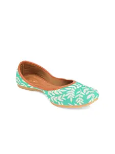 DESI COLOUR Women Sea Green Ethnic Mojaris Flats