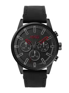 HUGO Boss Seek Men Black Dial & Black Leather Straps Analogue Multifunction Watch 1530149