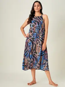 The Kaftan Company Women Blue Printed Maxi Nightdress