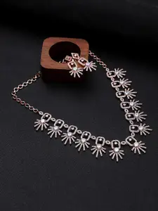 CARDINAL Rose Gold-Toned & White AD Studded  Flower Necklace Set