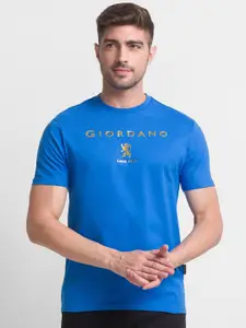 GIORDANO Men Blue Typography Printed Slim Fit T-shirt