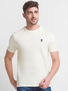 GIORDANO Men Yellow Solid Cotton Slim Fit T-shirt