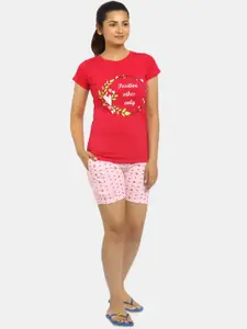 V-Mart Women Pink & Red Printed Night suit