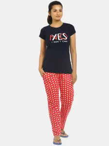 V-Mart Women Red & Blue Printed Night suit