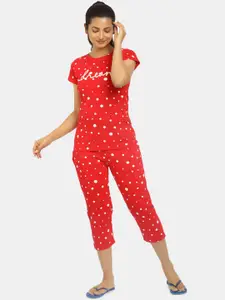 V-Mart Women Red & White Printed Night suit