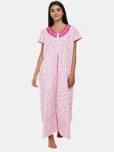 V-Mart Pink Printed Maxi Nightdress
