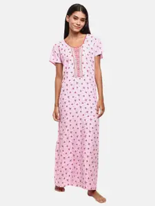 V-Mart Pink Printed Maxi Nightdress