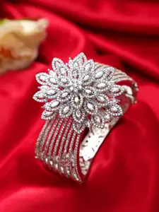 CARDINAL Women Silver-Toned Brass American Diamond Kada Bracelet