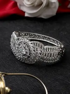 CARDINAL Women Silver-Toned Brass American Diamond Cuff Bracelet
