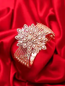 CARDINAL Women Rose Gold & White Brass American Diamond Bangle-Style Bracelet