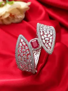 CARDINAL Women Silver-Toned & Red Brass Bangle-Style Bracelet