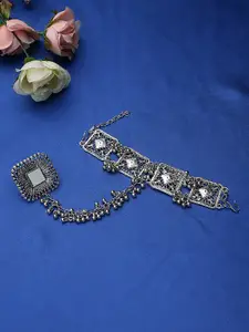 CARDINAL Women Silver-Toned Oxidised Ring Bracelet