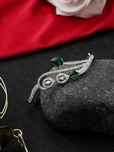 CARDINAL Women Silver-Toned & Green Brass American Diamond Cuff Bracelet