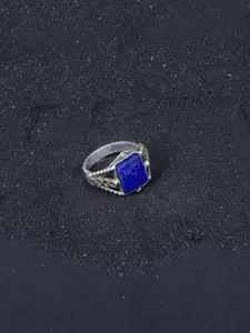 SANGEETA BOOCHRA 925 Sterling Silver Silver Coloured Blue CZ Studded Afghan Finger Ring