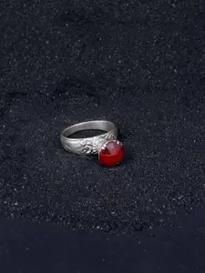 SANGEETA BOOCHRA Women Silver-Toned Red CZ Studded Afghan Finger Ring,