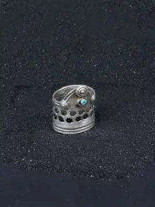 SANGEETA BOOCHRA Silver Coloured Blue Afghan Finger Ring