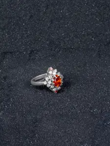 SANGEETA BOOCHRA Silver Coloured White & Red CZ Studded Afghan Finger Ring