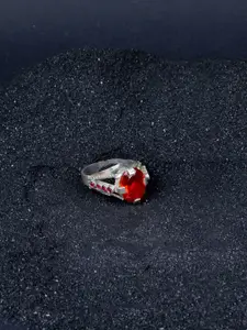SANGEETA BOOCHRA Silver Coloured Red CZ Studded Afghan Finger Ring