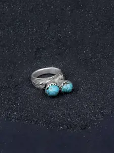 SANGEETA BOOCHRA Silver-Toned Blue CZ-Studded Afghan Finger Ring