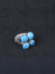 SANGEETA BOOCHRA Women Silver Toned Blue CZ Studded Afghan Finger Ring