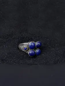 SANGEETA BOOCHRA Women Silver-Toned & Blue CZ-Studded  Finger Ring