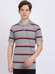 VENITIAN Men Grey Striped Polo Collar T-shirt