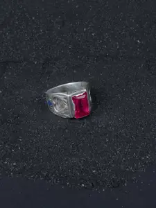 SANGEETA BOOCHRA Sterling Silver Silver Coloured Pink CZ Studded Afghan Finger Ring