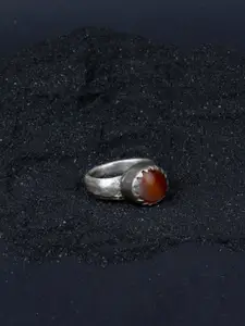 SANGEETA BOOCHRA 925 Sterling Silver Colored Brown CZ Studded Afghan Finger Ring