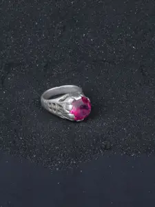 SANGEETA BOOCHRA 925 Sterling Silver Silver Coloured Pink CZ Studded Afghan Finger Ring
